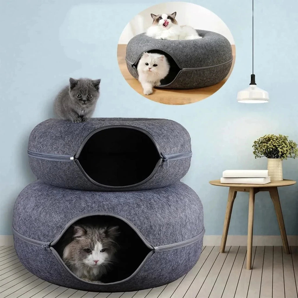 Cama Antiestrés para Gatos - Nido Donut Calmante de Fieltro