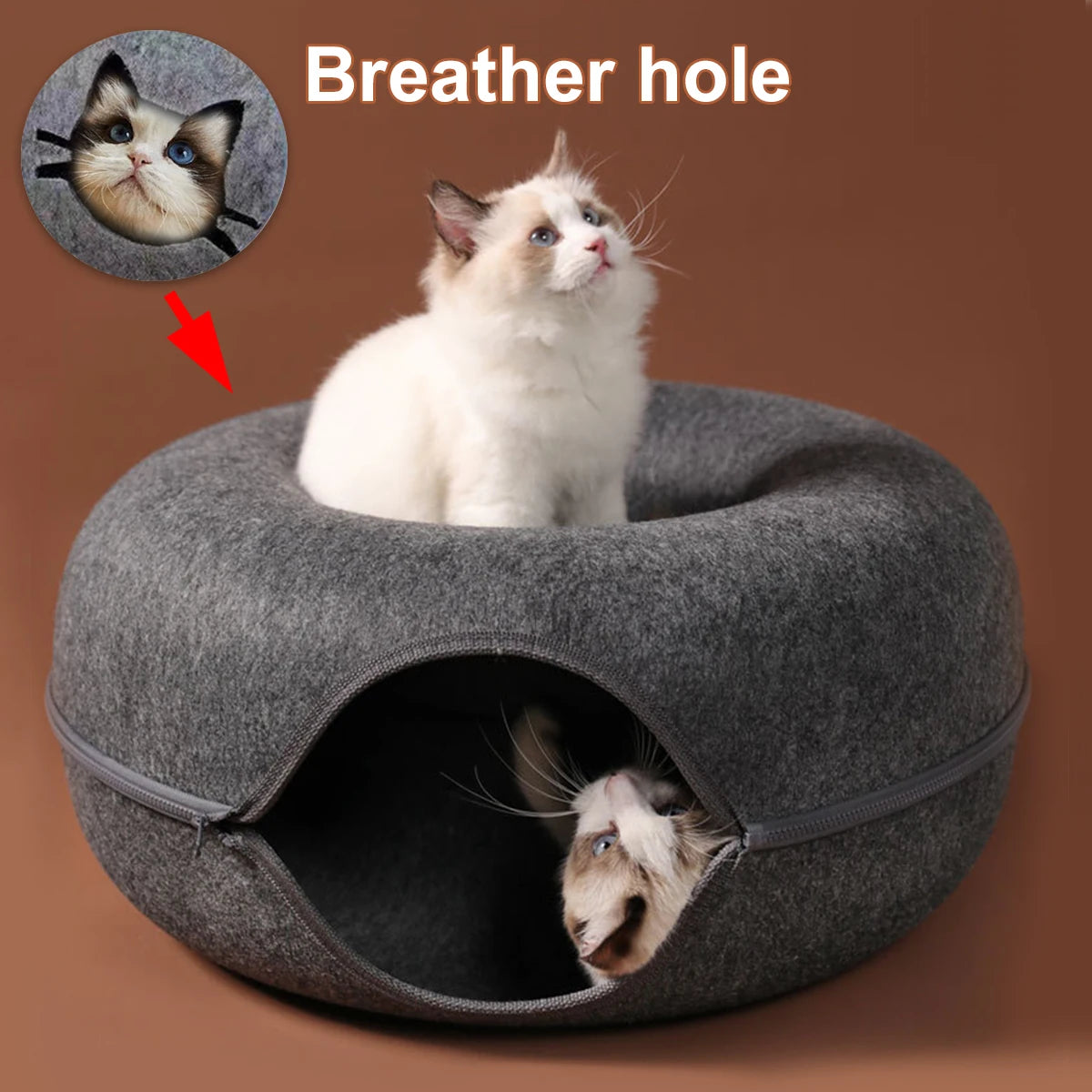 Cama Antiestrés para Gatos - Nido Donut Calmante de Fieltro